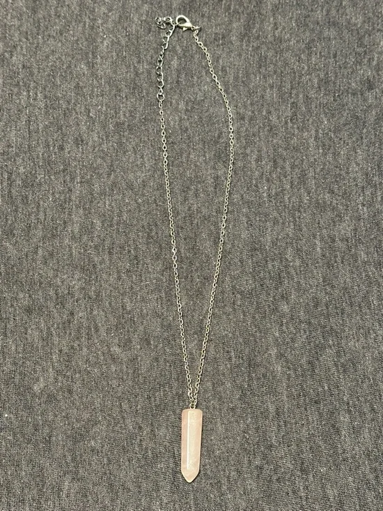 Rose Quartz Crystal Point Pendant Necklace on Silver Chain - Picture 1 of 4